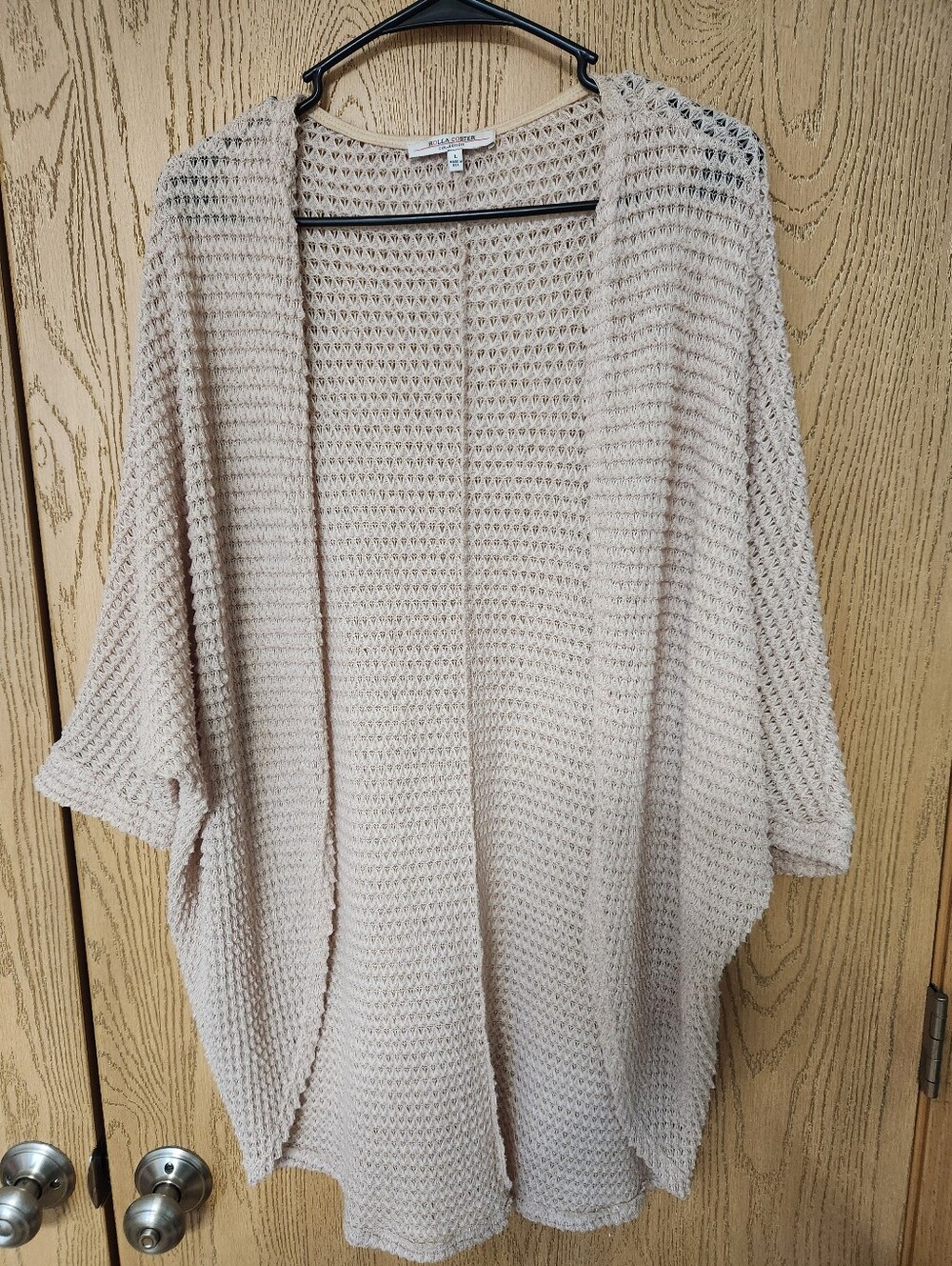Rolla Coster Open-Front Knit Poncho Cardigan With 3/4 Length Sleeves - Cream
